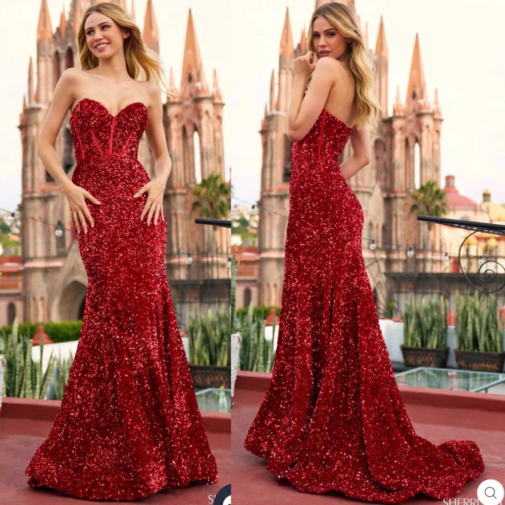 Sherri Hill Dress Red SequinMermaid Gown Corset